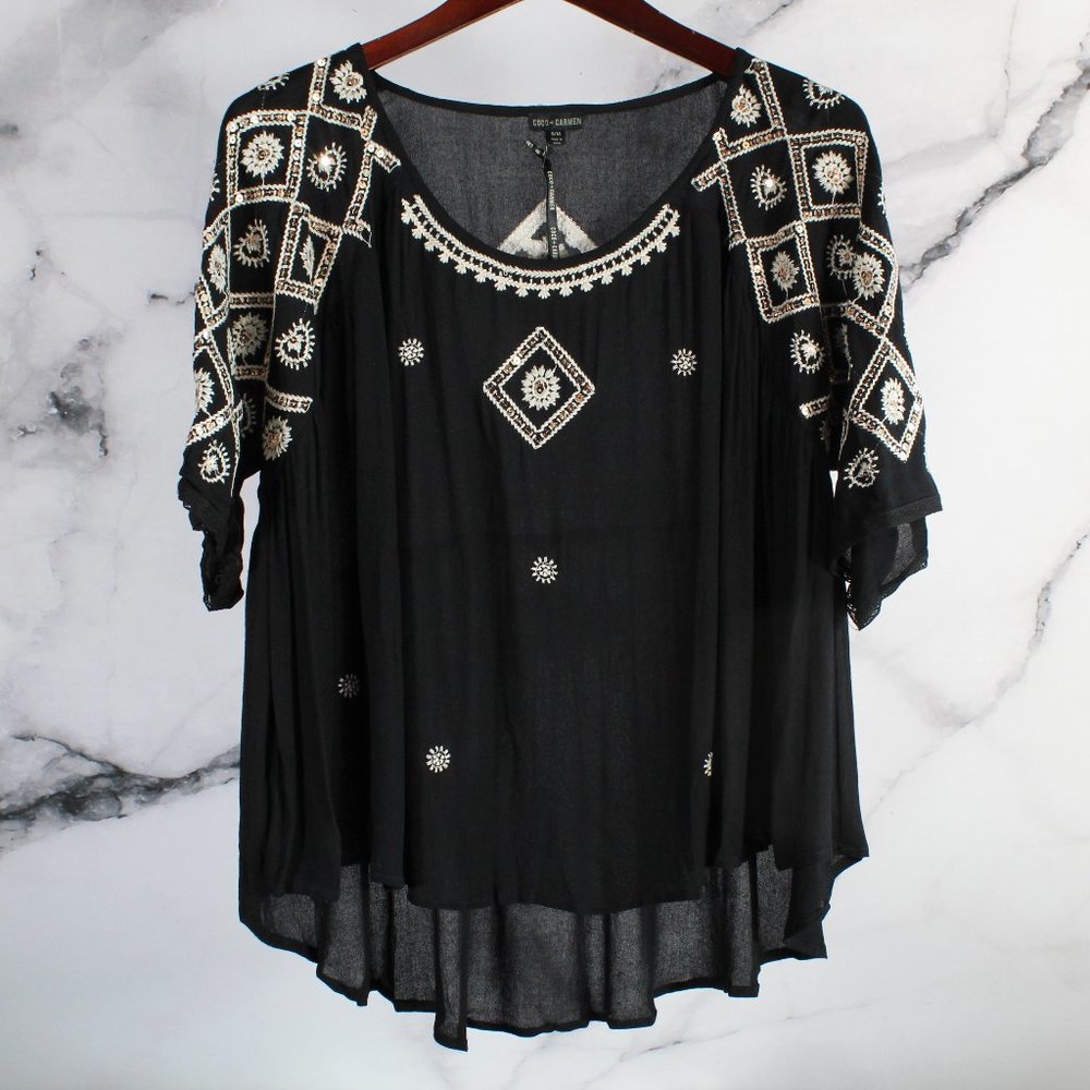 COCO + CARMEN Women's Black Embroidered top